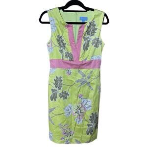 J. McLaughlin Dress Womens 8 Yellow Pink Floral Flowers Sheath Office Wedding